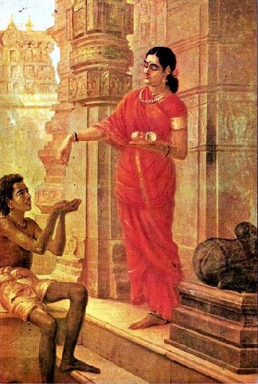 Lady Giving Alms, Raja Ravi Varma